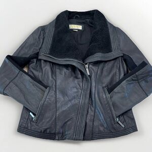 Michael Kors Black Leather Jacket with Shearling Trim